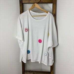 Hopely White Sequin Smiley Blouse Size L